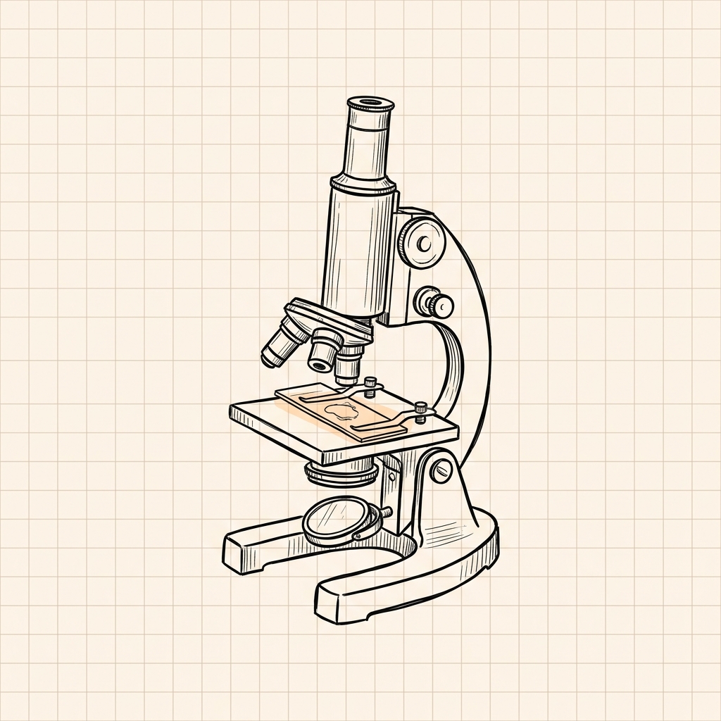 Biology lab microscope examining sample slide doodle