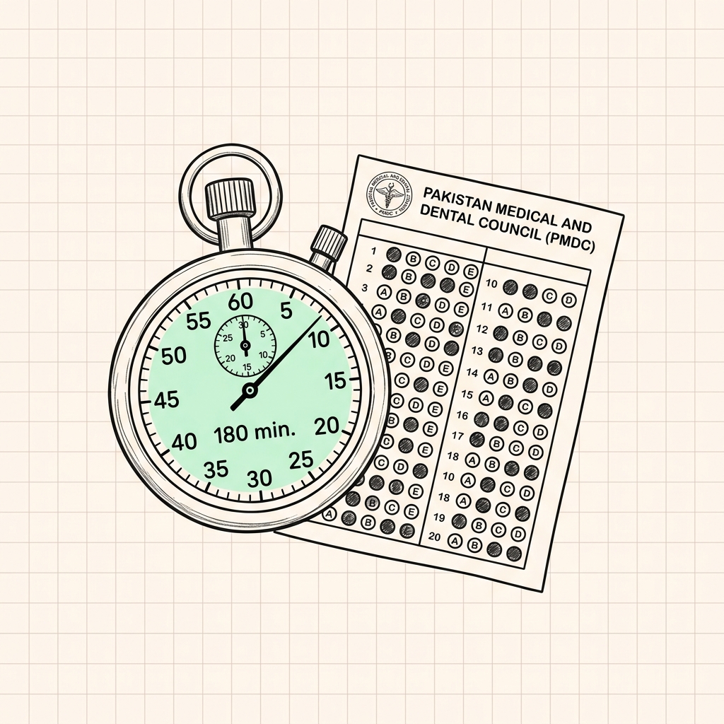 Mock exam stopwatch and test booklet doodle