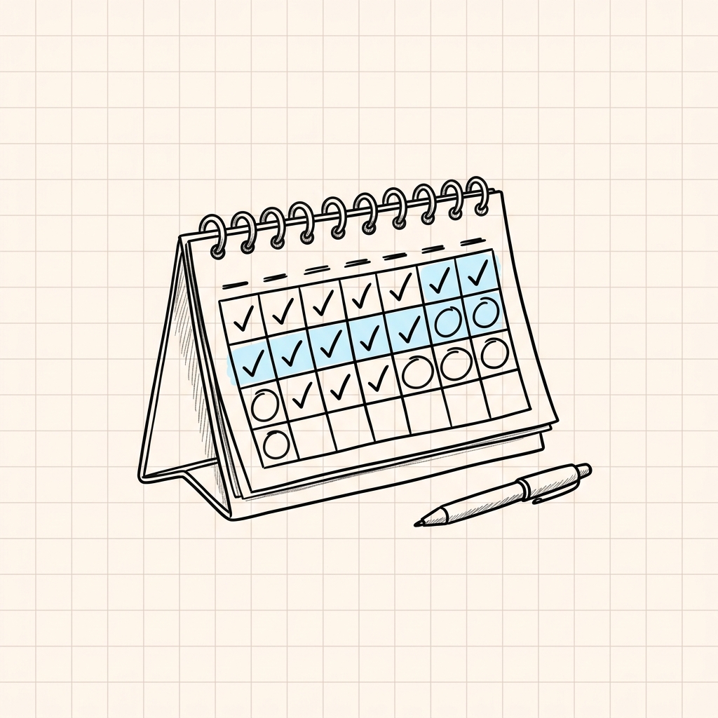 Desk flip calendar showing revision checkmarks doodle